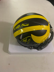 Mike Sainristil autograph michigan mini helmet with champ inscription